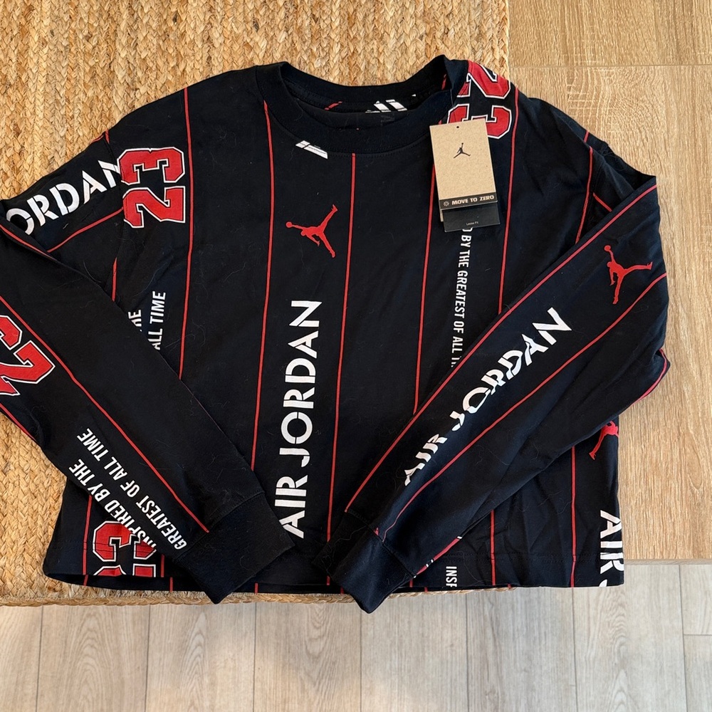 Women’s Cropped Air Jordan Black and Red Long Sleeve Shirt